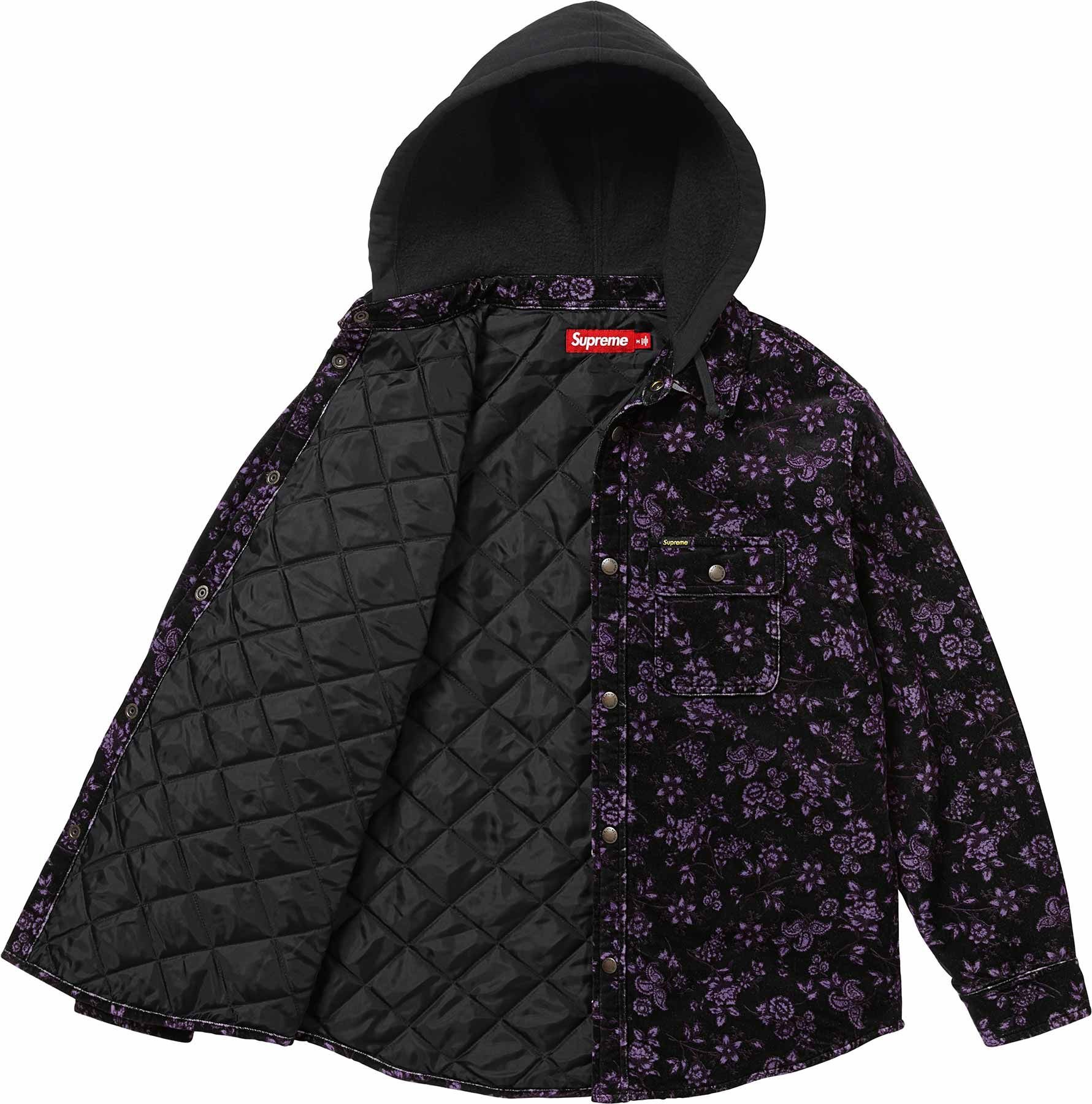 Quilted Lined Hooded Velvet Snap Shirt view 3